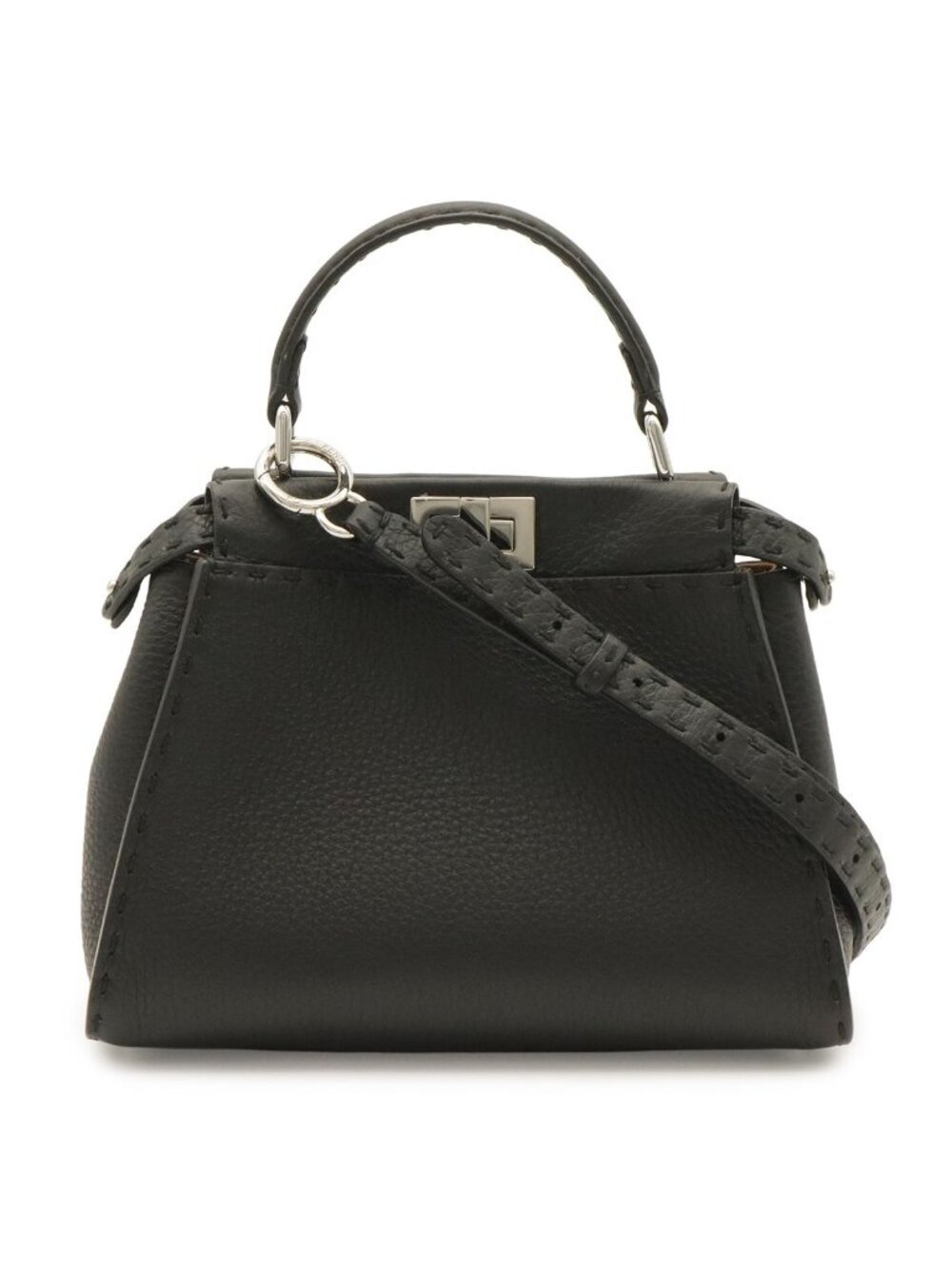 Fendi Mini Peekaboo Mini Bag 2-Way Crossbody Leather Black Silver